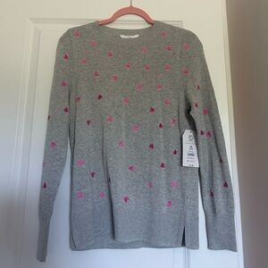 Gray Sweater with Pink Heart Accents